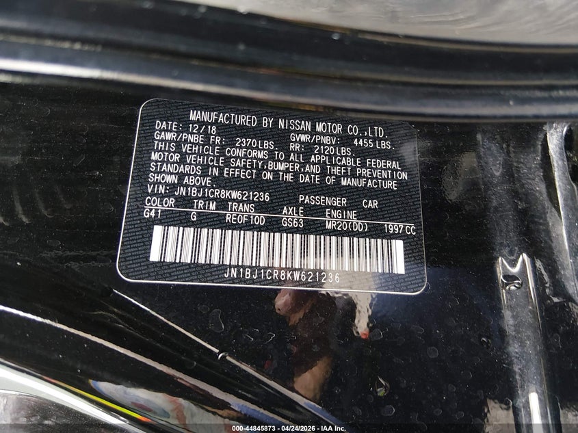 2019 Nissan Rogue VIN JN1BJ1CR8KW621236 IAAI salvage auction — REAR END, Clear (Oklahoma), sold $3,650 on 2026-07-14 (photo 9)