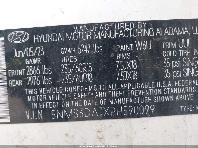 2023 Hyundai Santa fe VIN 5NMS3DAJXPH590099 IAAI salvage auction — FRONT END, Wait Title, sold $8,100 on 2026-07-30 (photo 9)