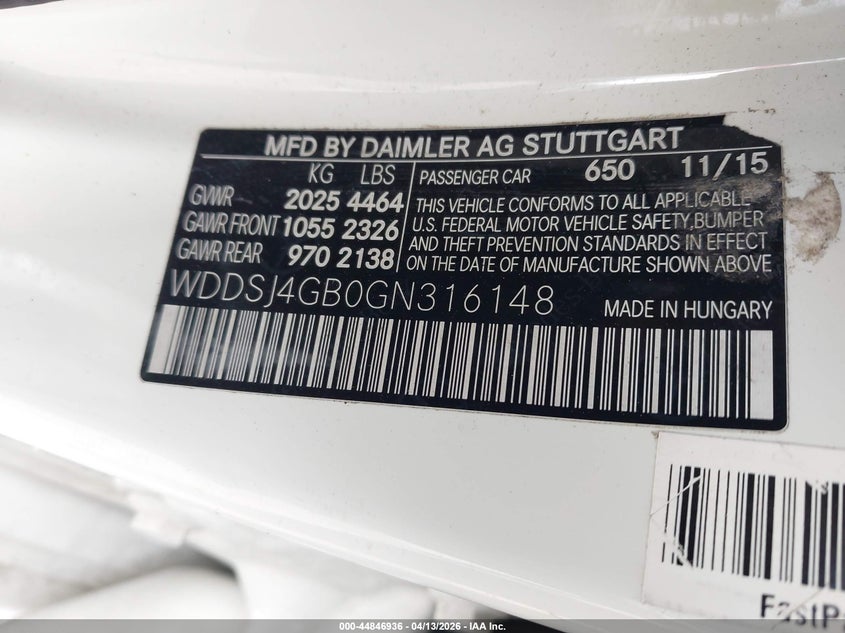 2016 Mercedes-benz Cla-klasse VIN WDDSJ4GB0GN316148 IAAI salvage auction — FRONT END, Wait Title, sold $5,100 on 2026-08-04 (photo 9)