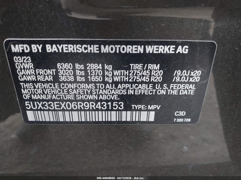 2024 BMW X6 VIN 5UX33EX06R9R43153 IAAI salvage auction — REAR END, Salvage Title, sold $27,900 on 2026-07-20 (photo 9)