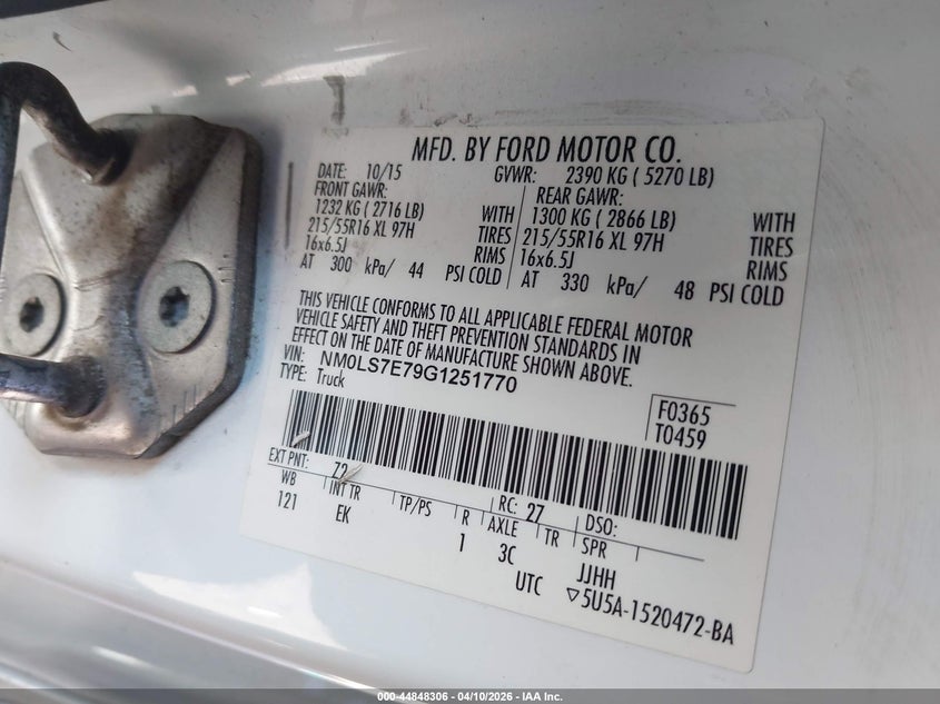 2016 Ford Transit VIN NM0LS7E79G1251770 IAAI salvage auction — FRONT END, Salvage Title, sold $400 on 2026-07-21 (photo 9)