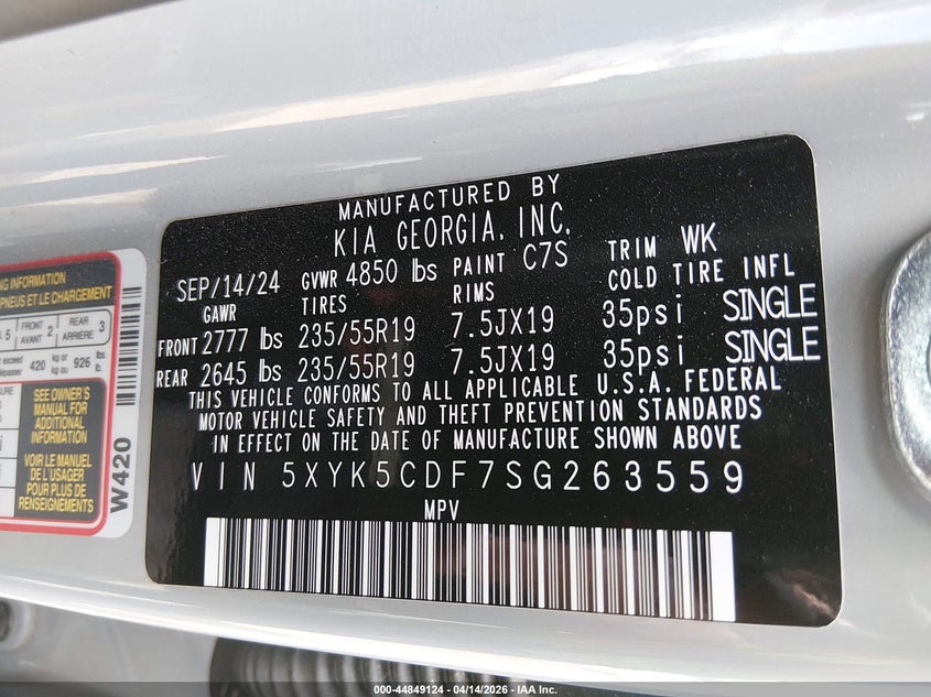 2025 Kia Sportage VIN 5XYK5CDF7SG263559 IAAI salvage auction — FRONT END, Salvage Title, sold $9,100 on 2026-07-09 (photo 9)