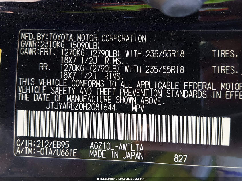 2017 Lexus Nx VIN JTJYARBZ0H2081644 IAAI salvage auction — FRONT END, Wait Title, sold $5,700 on 2026-07-22 (photo 9)