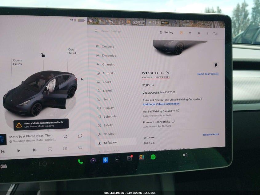 2022 Tesla Model y VIN 7SAYGDEF4NF397081 IAAI salvage auction — RIGHT REAR, Salvage Title, sold $9,300 on 2026-07-14 (photo 7)
