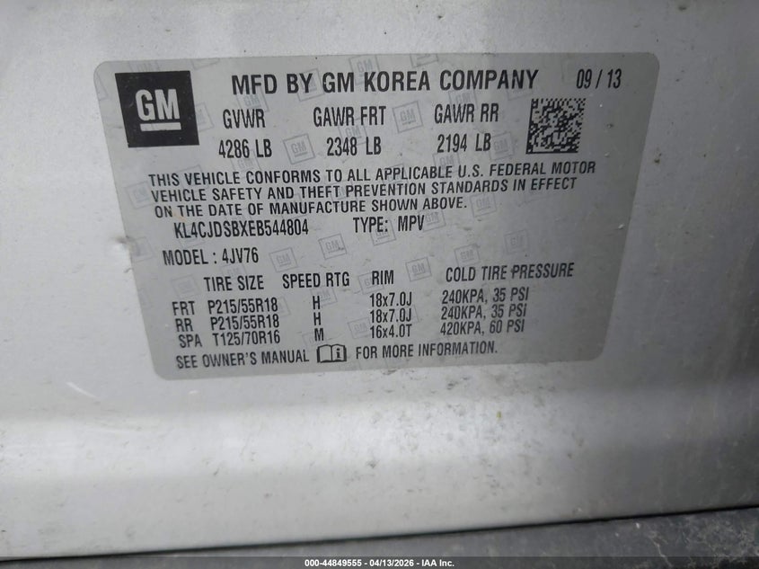 2014 Buick Encore VIN KL4CJDSBXEB544804 IAAI salvage auction — FRONT END, Salvage (Indiana), sold $550 on 2026-07-30 (photo 9)