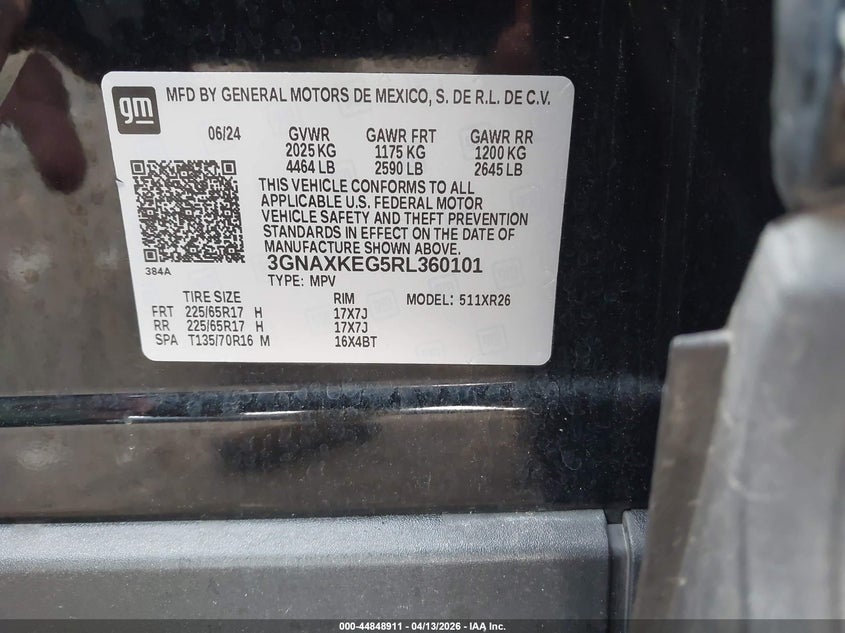 2024 Chevrolet Equinox VIN 3GNAXKEG5RL360101 IAAI salvage auction — LEFT SIDE, Original (Texas), sold $4,500 on 2026-07-05 (photo 9)