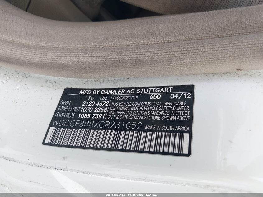 2012 Mercedes-benz C-klasse VIN WDDGF8BBXCR231052 IAAI salvage auction — REPOSSESSION, Certificate Of Title (Montana), sold $900 on 2026-07-08 (photo 9)