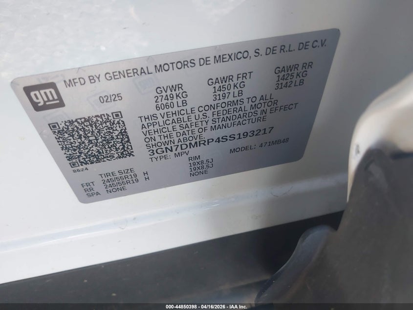 2025 Chevrolet Equinox VIN 3GN7DMRP4SS193217 IAAI salvage auction — FRONT END, Salvage (South Carolina), sold $4,100 on 2026-08-01 (photo 9)