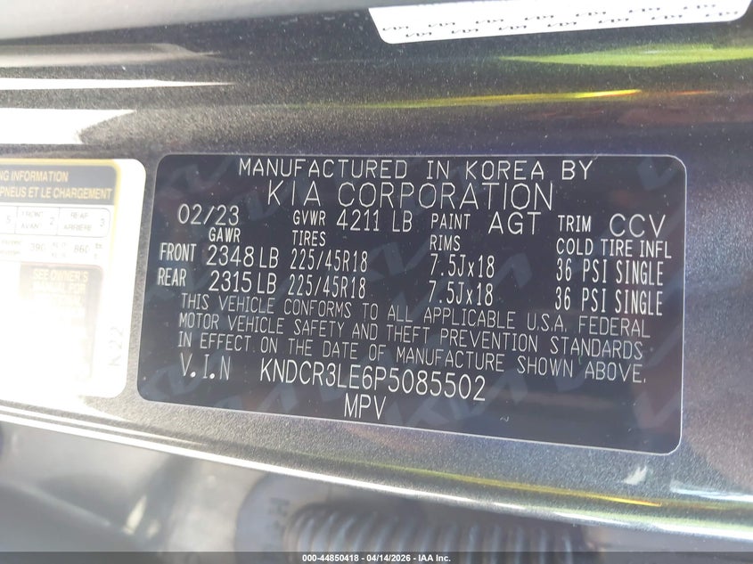 2023 Kia Niro VIN KNDCR3LE6P5085502 IAAI salvage auction — FRONT END, Salvage Title, sold $5,100 on 2026-07-28 (photo 9)