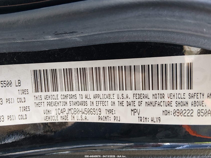 2017 Jeep Cherokee VIN 1C4PJMDB0HW506919 IAAI salvage auction — FRONT END, Wait Title, sold $1,400 on 2026-07-20 (photo 9)