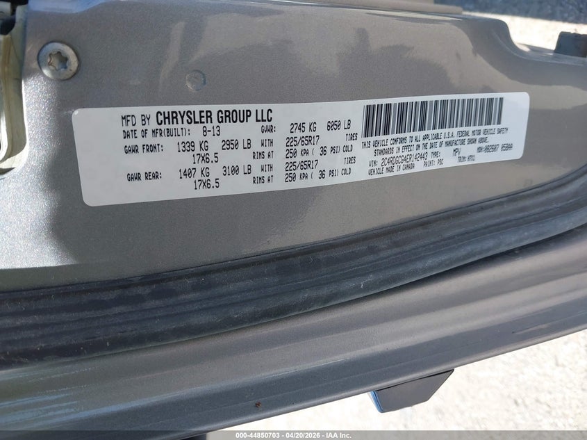 2014 Dodge Caravan VIN 2C4RDGCG4ER142443 IAAI salvage auction — LEFT FRONT, Salvage (Iowa), sold $25 on 2026-07-18 (photo 9)