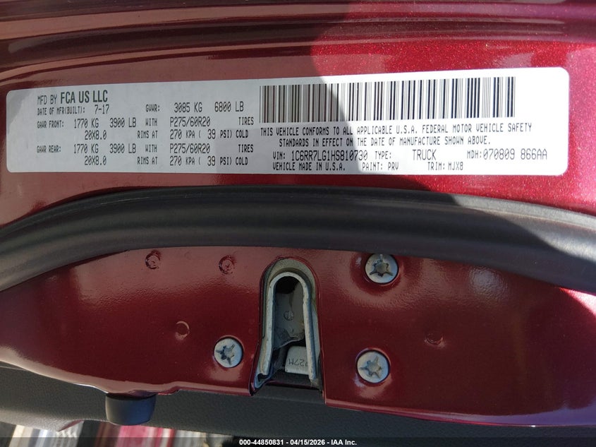 2017 Ram 1500 VIN 1C6RR7LG1HS810730 IAAI salvage auction — LEFT SIDE, Clear (Kansas), sold $2,900 on 2026-07-10 (photo 9)