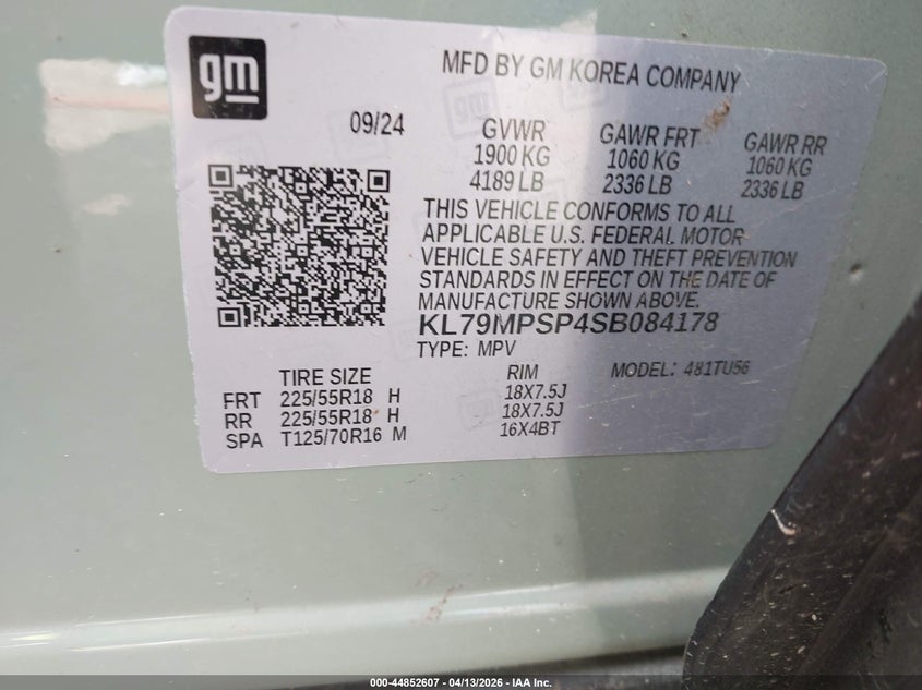 2025 Chevrolet Trailblazer VIN KL79MPSP4SB084178 IAAI salvage auction — FRONT END, Original (Texas), sold $3,550 on 2026-07-28 (photo 9)
