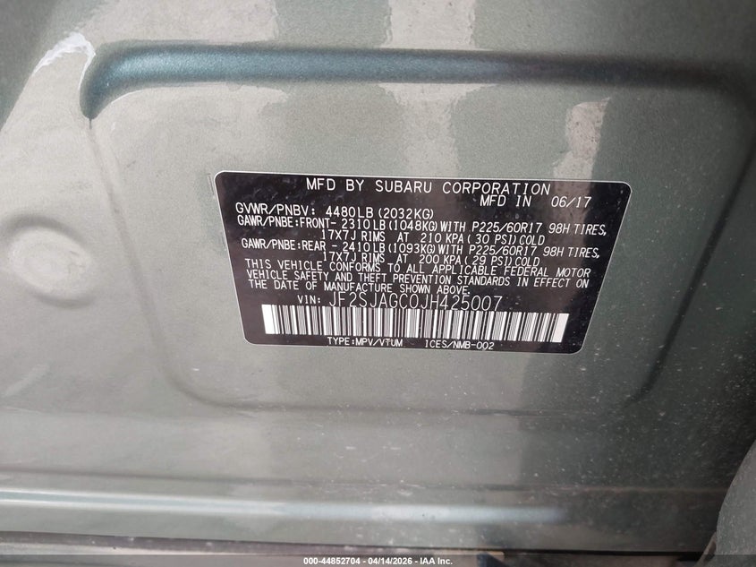 2018 Subaru Forester VIN JF2SJAGC0JH425007 IAAI salvage auction — FRONT END, Wait Title, sold $4,250 on 2026-07-22 (photo 9)