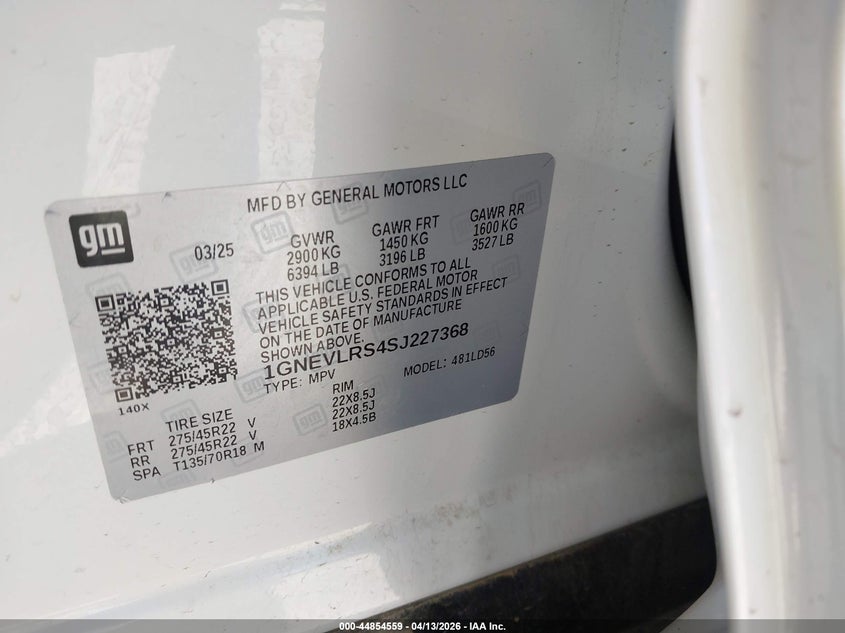 2025 Chevrolet Traverse VIN 1GNEVLRS4SJ227368 IAAI salvage auction — RIGHT SIDE, Wait Title, sold $18,000 on 2026-07-29 (photo 9)