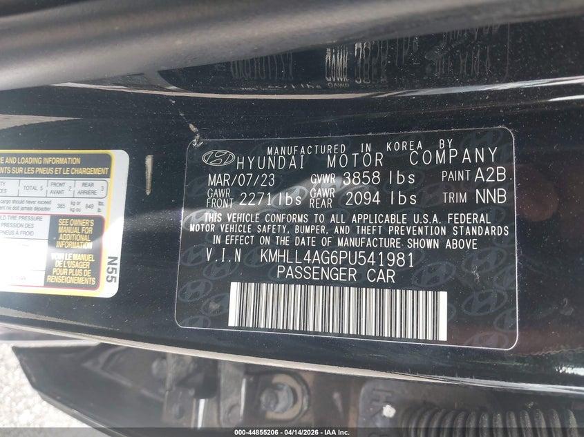 2023 Hyundai Elantra VIN KMHLL4AG6PU541981 IAAI salvage auction — FRONT END, Salvage - Greater Than 75% (Maryland), sold $2,900 on 2026-07-13 (photo 9)