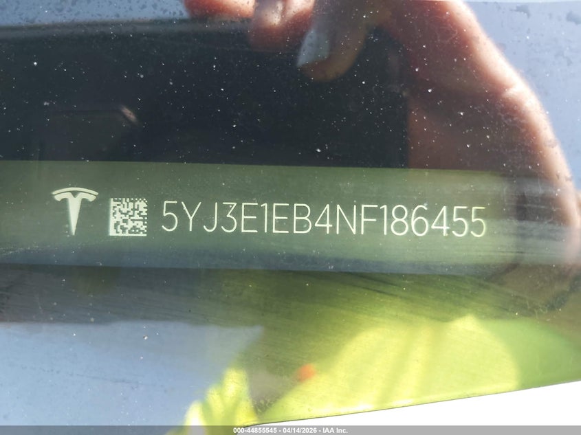 2022 Tesla Model 3 VIN 5YJ3E1EB4NF186455 IAAI salvage auction — FRONT END, Wait Title, sold $4,150 on 2026-09-08 (photo 9)
