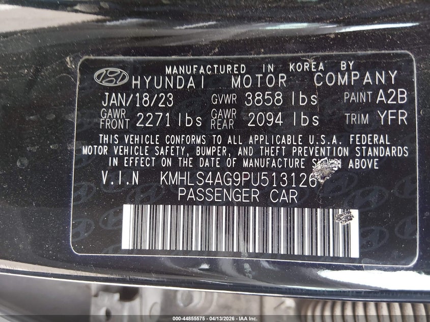 2023 Hyundai Elantra VIN KMHLS4AG9PU513126 IAAI salvage auction — FRONT END, Wait Title, sold $4,100 on 2026-07-22 (photo 9)
