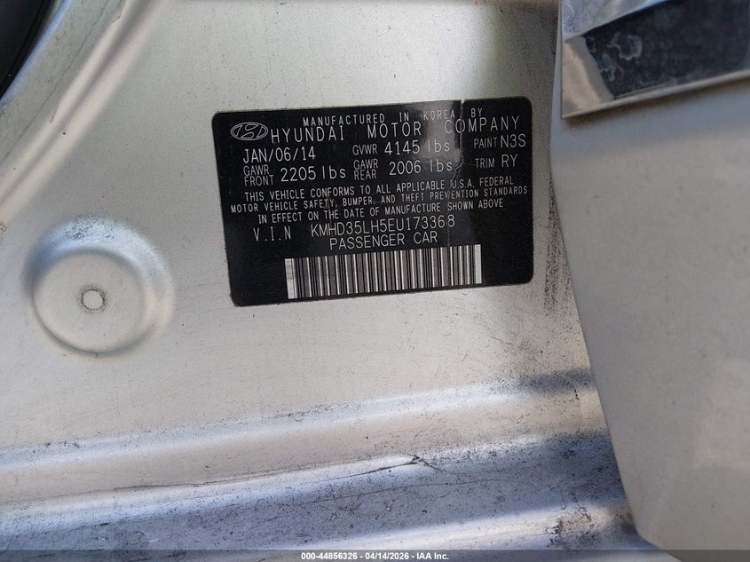 2014 Hyundai Elantra VIN KMHD35LH5EU173368 IAAI salvage auction — FRONT END, Wait Title, sold $350 on 2026-07-22 (photo 9)