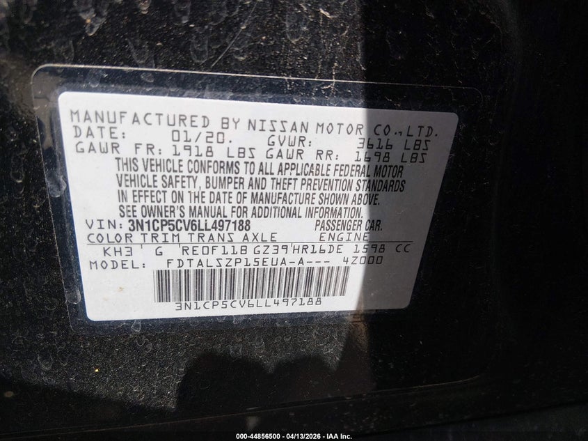 2020 Nissan Kicks VIN 3N1CP5CV6LL497188 IAAI salvage auction — REAR END, Salvage (Texas), sold $2,650 on 2026-07-12 (photo 9)