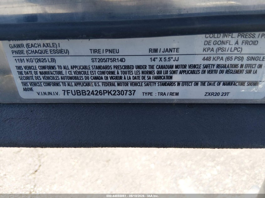 2023 Trl enterprises Boat VIN 7FUBB2426PK230737 IAAI salvage auction — SIDE, Salvage (Nevada), sold $675 on 2026-07-31 (photo 9)