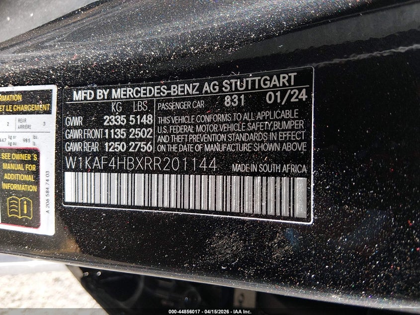 2024 Mercedes-benz C-klasse VIN W1KAF4HBXRR201144 IAAI salvage auction — LEFT SIDE, Salvage (Colorado), sold $16,950 on 2026-07-07 (photo 9)