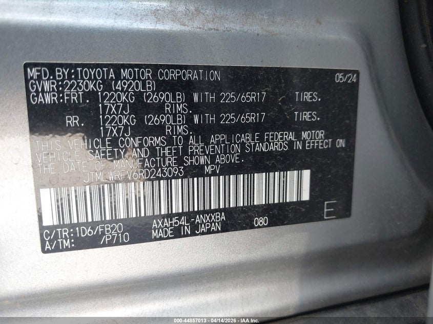 2024 Toyota Rav 4 VIN JTMLWRFV6RD243093 IAAI salvage auction — LEFT REAR, Salvage (California), sold $9,550 on 2026-07-07 (photo 9)