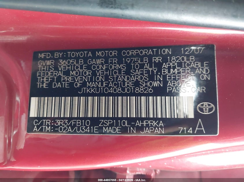 2008 Scion Xd VIN JTKKU10408J018826 IAAI salvage auction — FRONT END, Salvage (California), sold $1,150 on 2026-08-01 (photo 9)