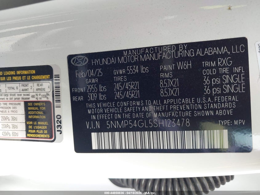 2025 Hyundai Santa fe VIN 5NMP54GL5SH123478 IAAI salvage auction — FRONT END, Salvage Title, sold $11,500 on 2026-07-29 (photo 9)