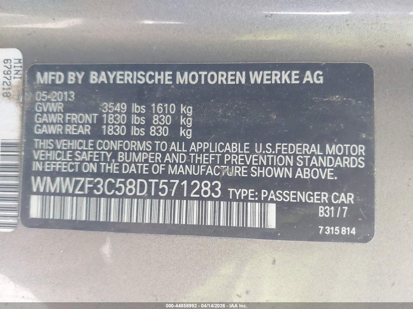 2013 Mini Clubman VIN WMWZF3C58DT571283 IAAI salvage auction — FRONT END, Wait Title, sold $375 on 2026-08-06 (photo 9)