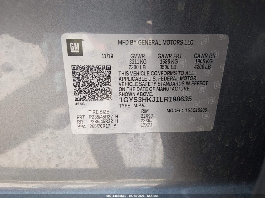 2020 Cadillac Escalade VIN 1GYS3HKJ1LR198635 IAAI salvage auction — RIGHT FRONT, Clear (South Carolina), sold $7,300 on 2026-07-29 (photo 9)