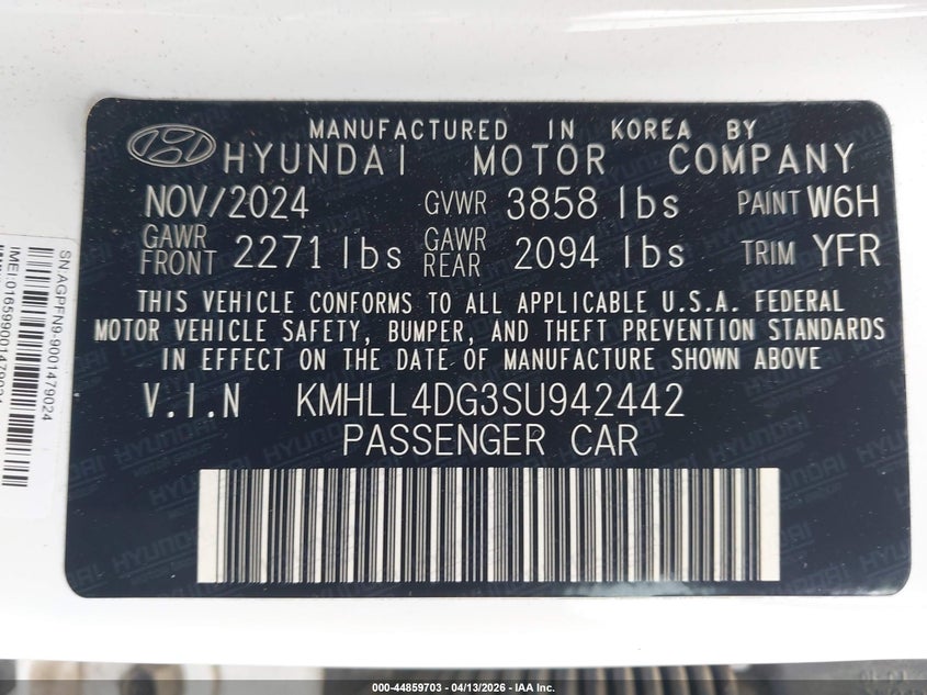 2025 Hyundai Elantra VIN KMHLL4DG3SU942442 IAAI salvage auction — REAR END, Original (Texas), sold $5,100 on 2026-07-16 (photo 9)