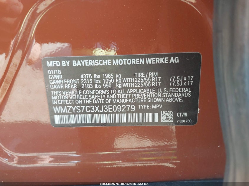 2018 Mini Countryman VIN WMZYS7C3XJ3E09279 IAAI salvage auction — FRONT END, Wait Title, sold $2,000 on 2026-07-08 (photo 9)
