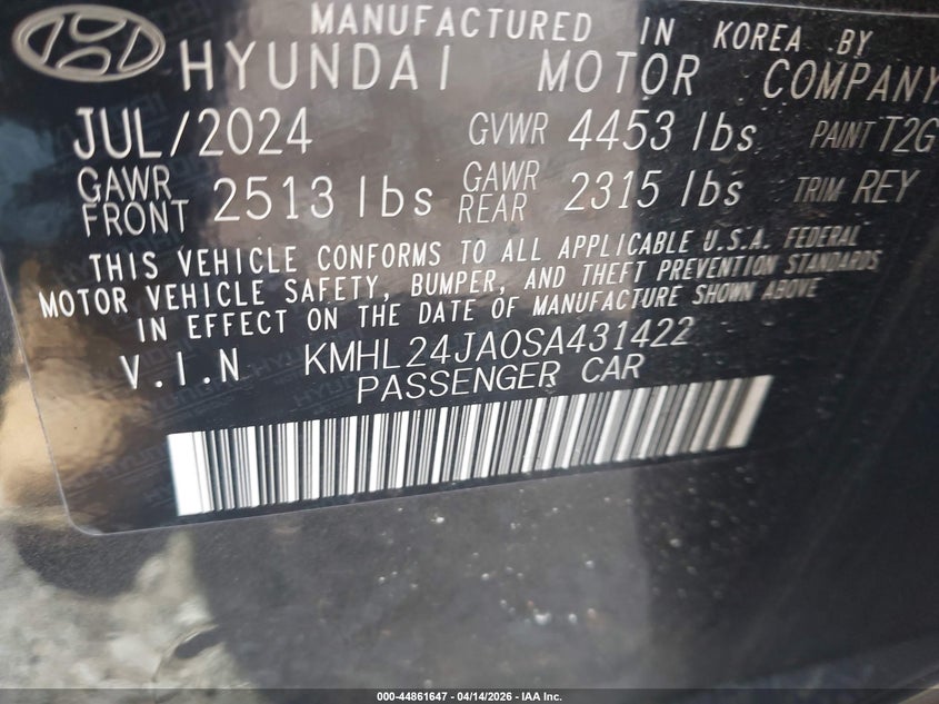 2025 Hyundai Sonata VIN KMHL24JA0SA431422 IAAI salvage auction — RIGHT SIDE, Salvage (New Jersey), sold $6,100 on 2026-07-29 (photo 9)