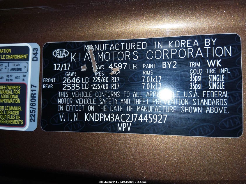 2018 Kia Sportage VIN KNDPM3AC2J7445927 IAAI salvage auction — RIGHT SIDE, Wait Title, sold $2,050 on 2026-07-10 (photo 9)