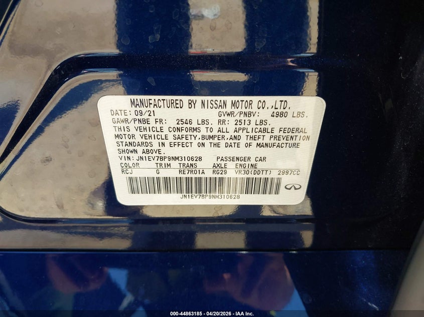 2022 Infiniti Q50 VIN JN1EV7BP9NM310628 IAAI salvage auction — BIO HAZARD, Salvage (California), sold $2,050 on 2026-07-06 (photo 9)