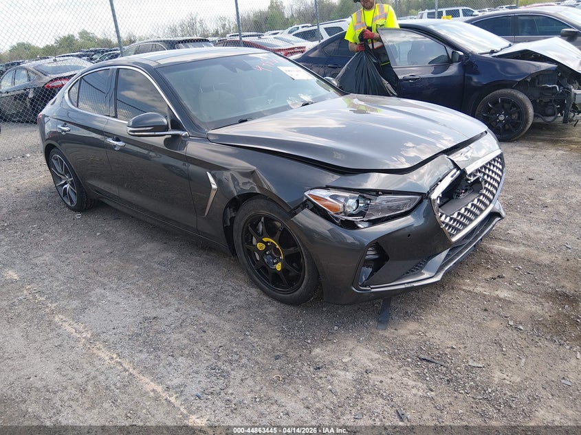 2019 Genesis G70 VIN KMTG34LE1KU012918 IAAI salvage auction — FRONT END, Wait Title, sold $4,400 on 2026-07-27 (photo 1)