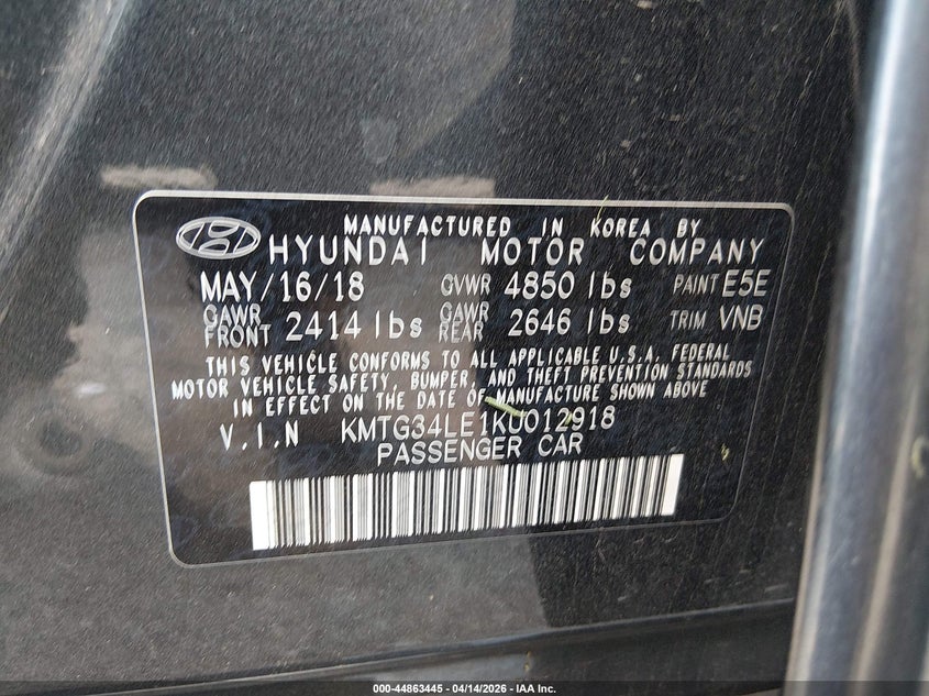 2019 Genesis G70 VIN KMTG34LE1KU012918 IAAI salvage auction — FRONT END, Wait Title, sold $4,400 on 2026-07-27 (photo 9)