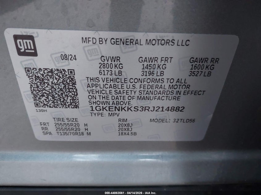 2024 Gmc Acadia VIN 1GKENKKS3RJ214882 IAAI salvage auction — REAR END, Original (Texas), sold $12,650 on 2026-07-28 (photo 9)