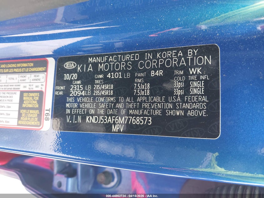 2021 Kia Soul VIN KNDJ53AF6M7768573 IAAI salvage auction — FRONT END, Original (Texas), sold $2,350 on 2026-07-29 (photo 9)
