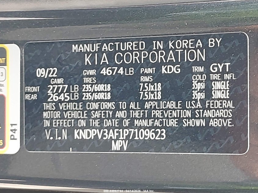 2023 Kia Sportage VIN KNDPV3AF1P7109623 IAAI salvage auction — FRONT END, Wait Title, sold $5,000 on 2026-07-30 (photo 9)