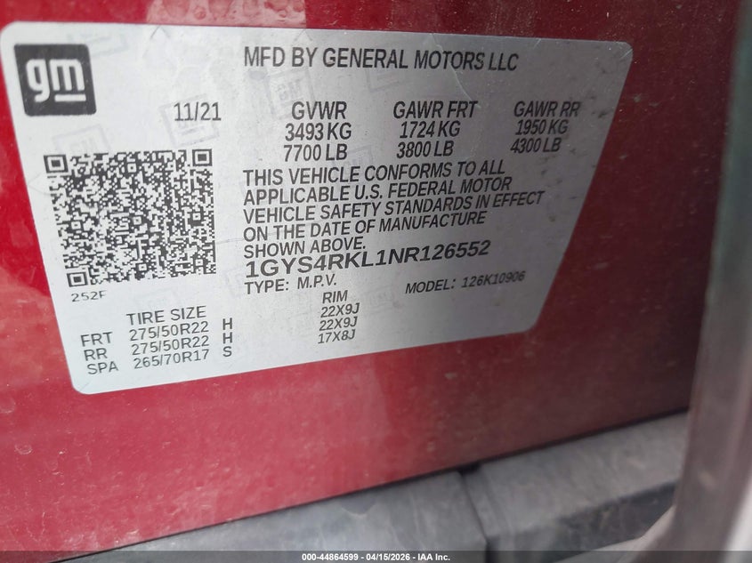 2022 Cadillac Escalade VIN 1GYS4RKL1NR126552 IAAI salvage auction — RIGHT SIDE, Original (Texas), sold $20,200 on 2026-07-29 (photo 9)