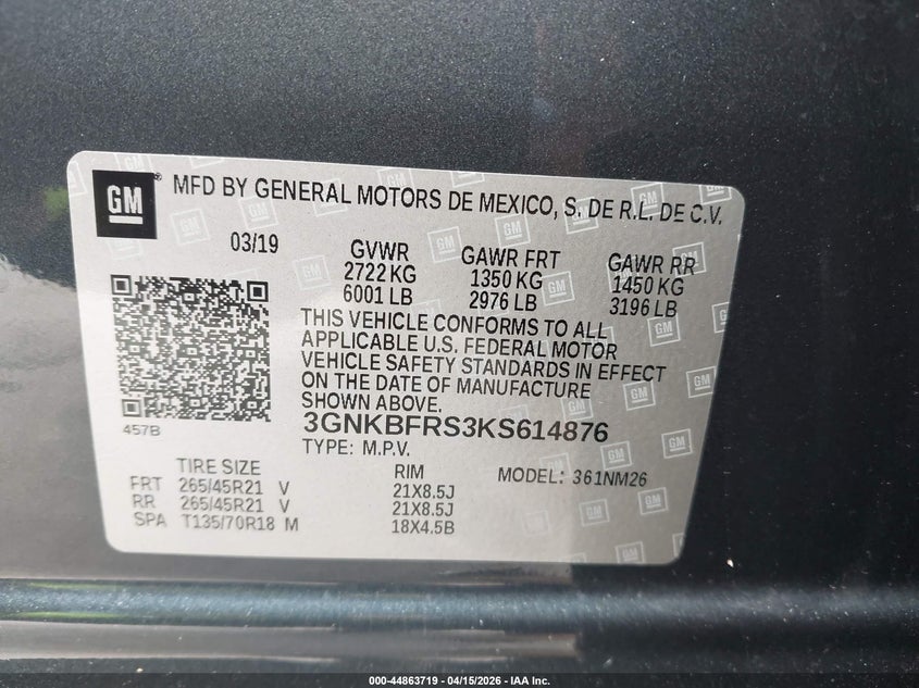 2019 Chevrolet Blazer VIN 3GNKBFRS3KS614876 IAAI salvage auction — RIGHT SIDE, Wait Title, sold $7,100 on 2026-07-24 (photo 9)