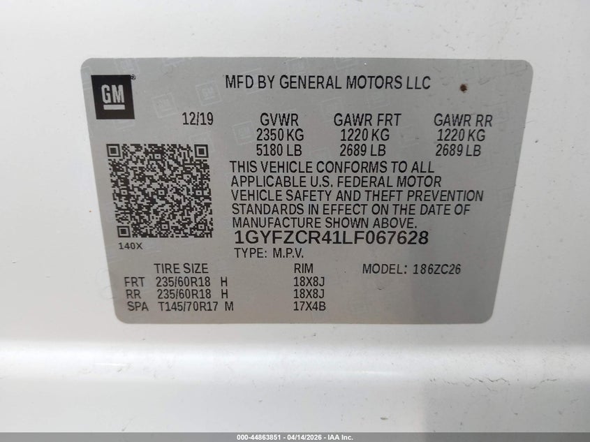 2020 Cadillac Xt4 VIN 1GYFZCR41LF067628 IAAI salvage auction — REAR END, Original (Texas), sold $7,250 on 2026-07-28 (photo 9)