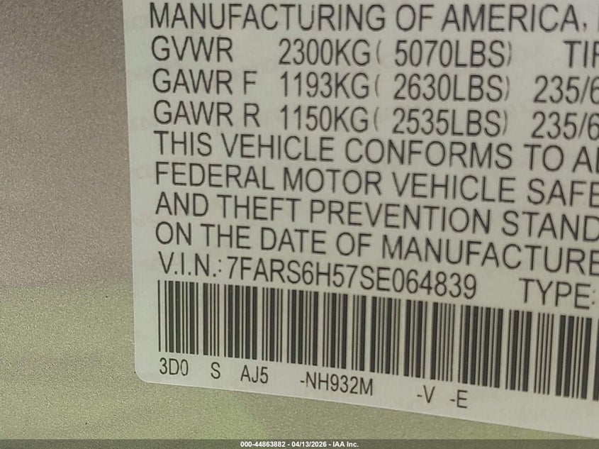 2025 Honda Cr-v VIN 7FARS6H57SE064839 IAAI salvage auction — RIGHT REAR, Wait Title, sold $21,050 on 2026-07-20 (photo 9)