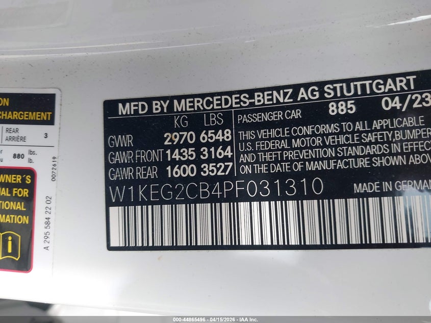 2023 Mercedes-benz Eqe VIN W1KEG2CB4PF031310 IAAI salvage auction — FRONT END, Salvage (California), sold $11,900 on 2026-08-10 (photo 9)