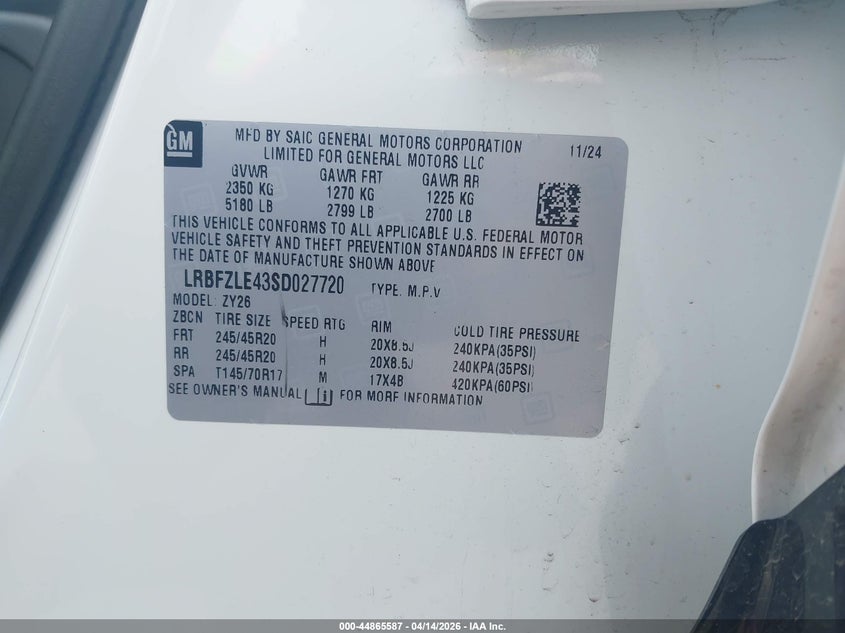 2025 Buick Envision VIN LRBFZLE43SD027720 IAAI salvage auction — RIGHT FRONT, Wait Title, sold $10,100 on 2026-07-20 (photo 9)