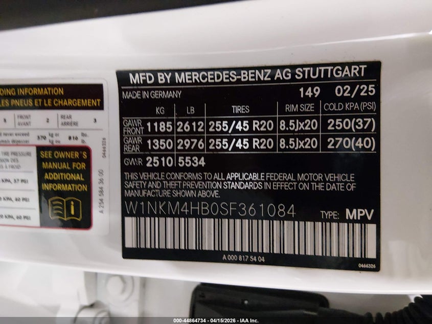 2025 Mercedes-benz Glc VIN W1NKM4HB0SF361084 IAAI salvage auction — FRONT END, Wait Title, sold $17,025 on 2026-07-13 (photo 9)