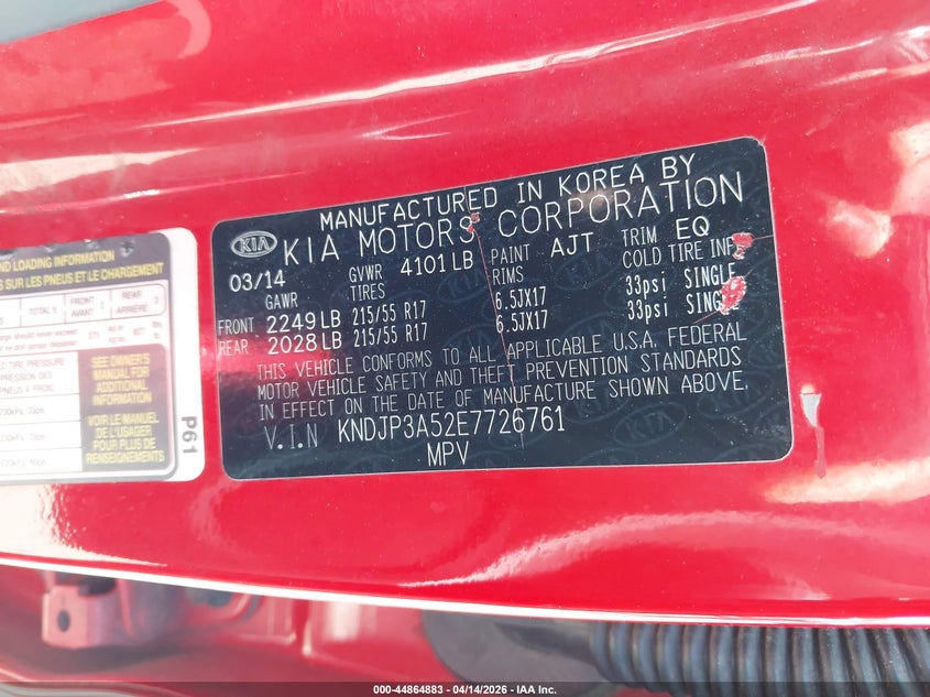 2014 Kia Soul VIN KNDJP3A52E7726761 IAAI salvage auction — THEFT, Salvage (Georgia), sold $800 on 2026-07-08 (photo 9)