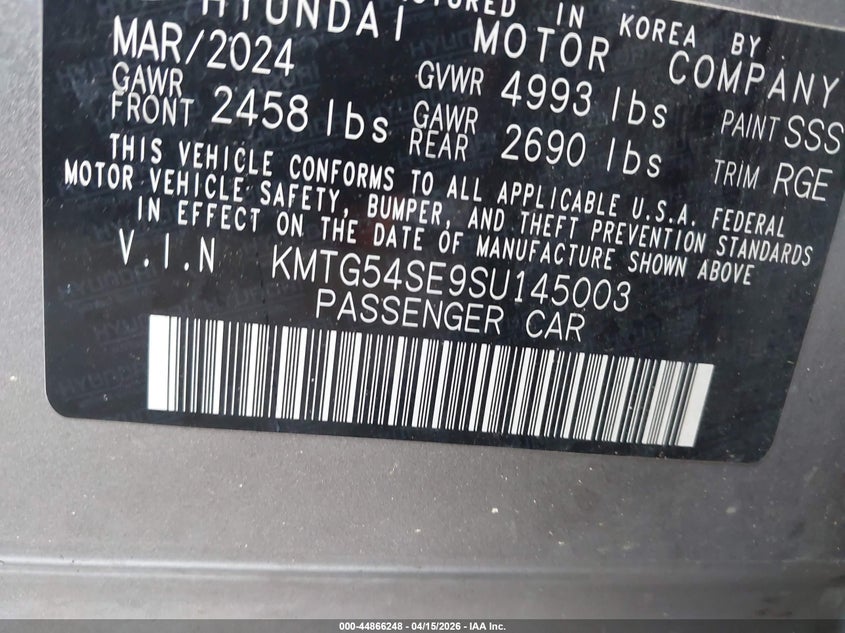 2025 Genesis G70 VIN KMTG54SE9SU145003 IAAI salvage auction — FRONT END, Wait Title, sold $15,000 on 2026-07-23 (photo 9)